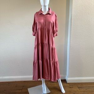 English Factory Dusty Rose Tiered Midi Dress Size XS